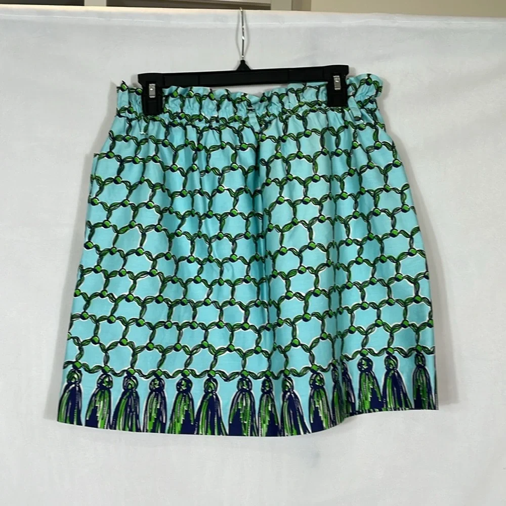 Lilly Pulitzer Vintage Skirt Size M Blue And Green Tassel Print EUC